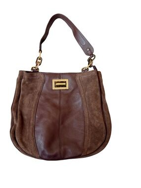 B. Makowsky brown pebble leather and suede, hobo. Layla shoulder bag